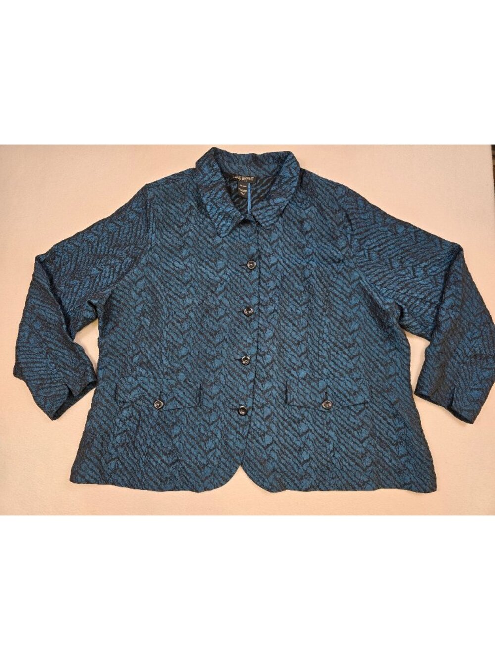 Lane Bryant Size 26/28W Blue & Black Metallic Textured Button-Down Jacket Blazer